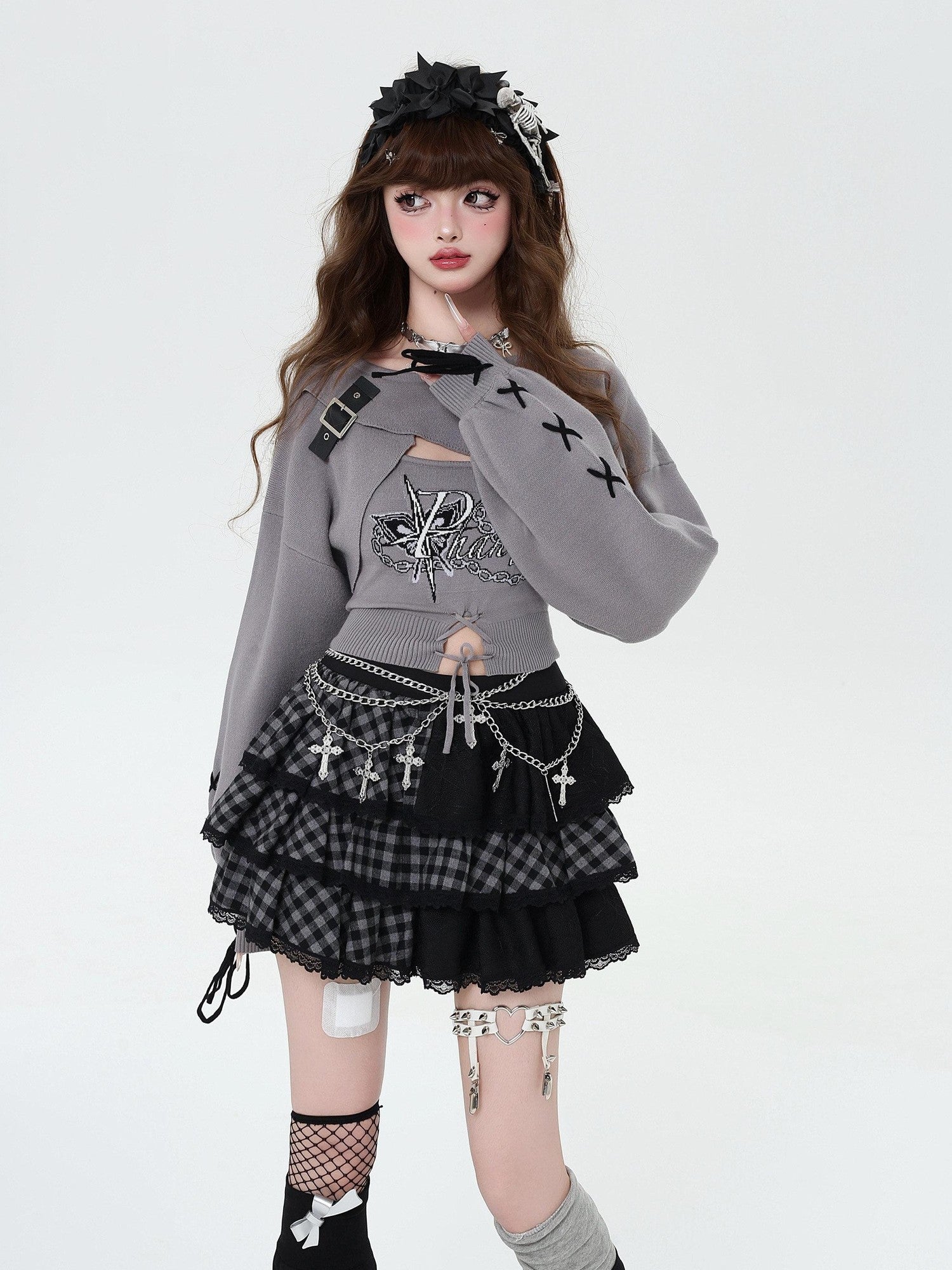 CRAZYGIRL Sweet Cartoon Letter Print Two Piece Pullover Women's Knitted Sweaters