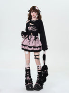 CRAZYGIRL Sweet Cartoon Letter Print Two Piece Pullover Women's Knitted Sweaters