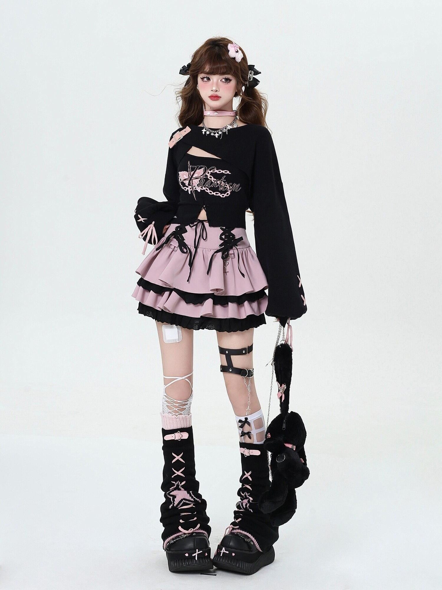 CRAZYGIRL Sweet Cartoon Letter Print Two Piece Pullover Women's Knitted Sweaters