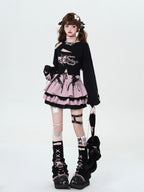 CRAZYGIRL Sweet Cartoon Letter Print Two Piece Pullover Women's Knitted Sweaters