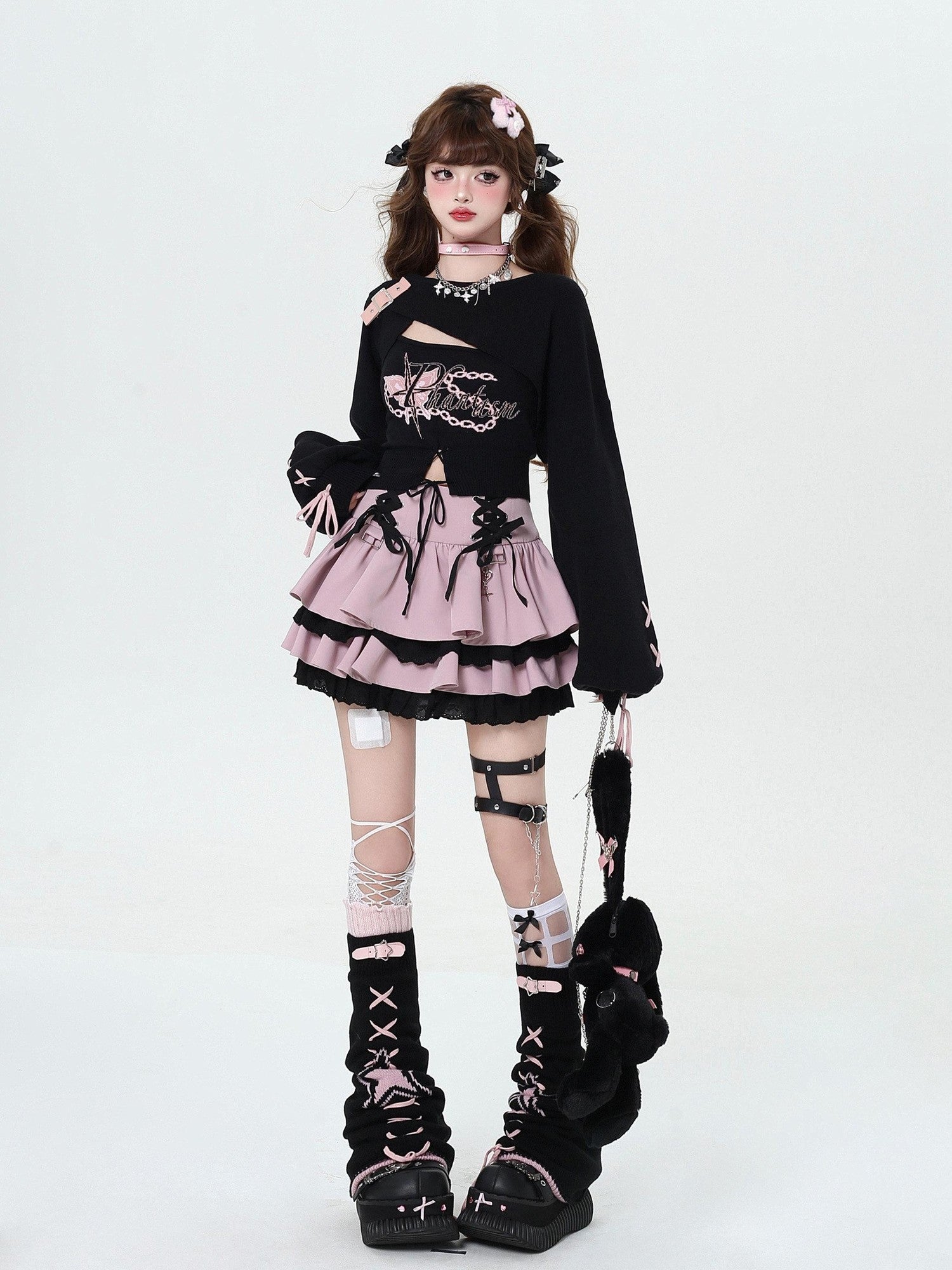 CRAZYGIRL Sweet Cartoon Letter Print Two Piece Pullover Women's Knitted Sweaters