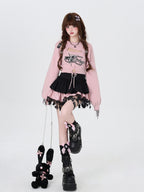 CRAZYGIRL Sweet Cartoon Letter Print Two Piece Pullover Women's Knitted Sweaters
