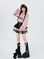 CRAZYGIRL Sweet Cartoon Letter Print Two Piece Pullover Women's Knitted Sweaters