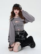 CRAZYGIRL Sweet Cartoon Letter Print Two Piece Pullover Women's Knitted Sweaters