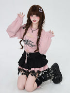 CRAZYGIRL Sweet Cartoon Letter Print Two Piece Pullover Women's Knitted Sweaters