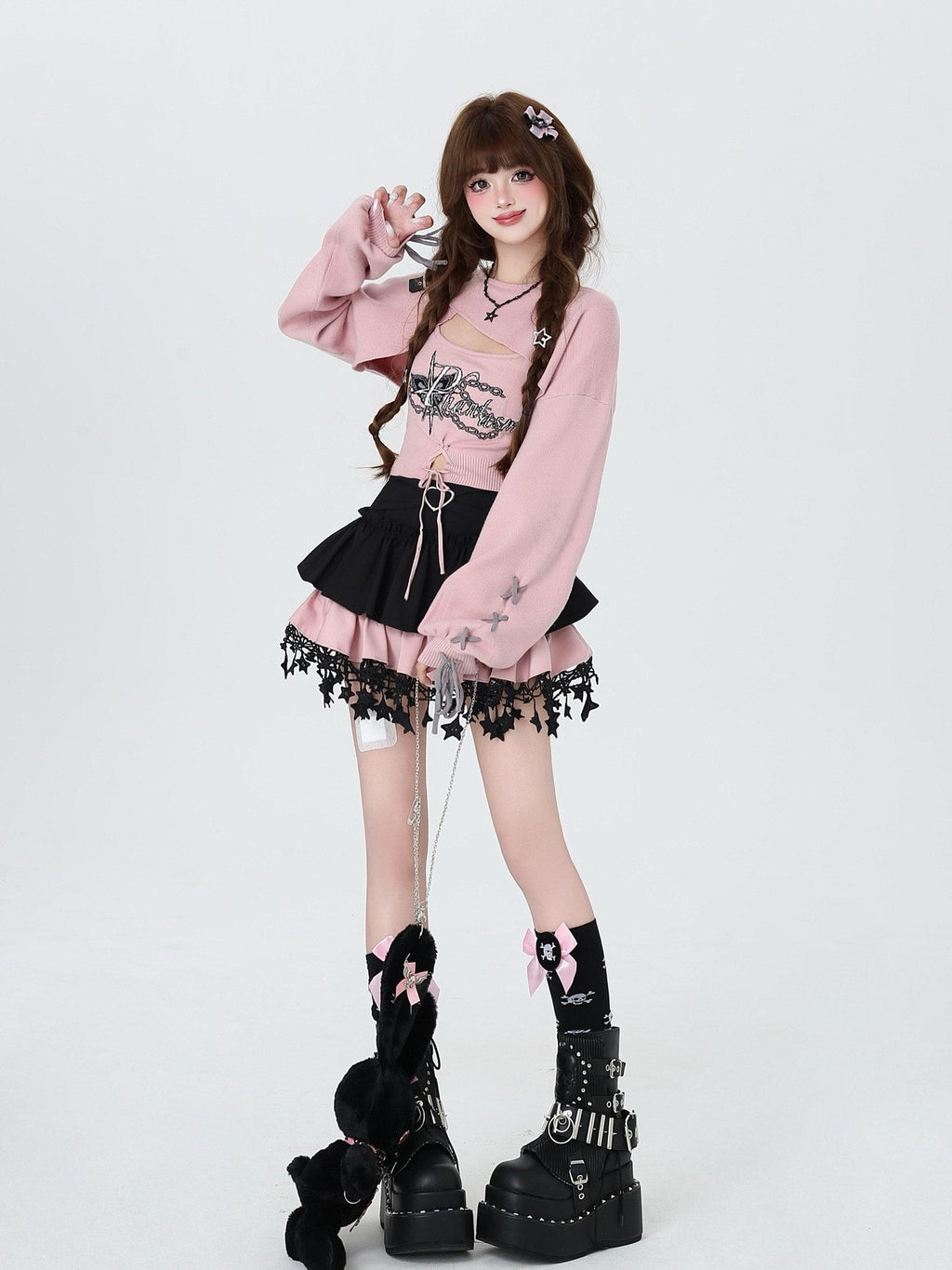 CRAZYGIRL Sweet Cartoon Letter Print Two Piece Pullover Women's Knitted Sweaters