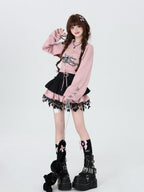 CRAZYGIRL Sweet Cartoon Letter Print Two Piece Pullover Women's Knitted Sweaters