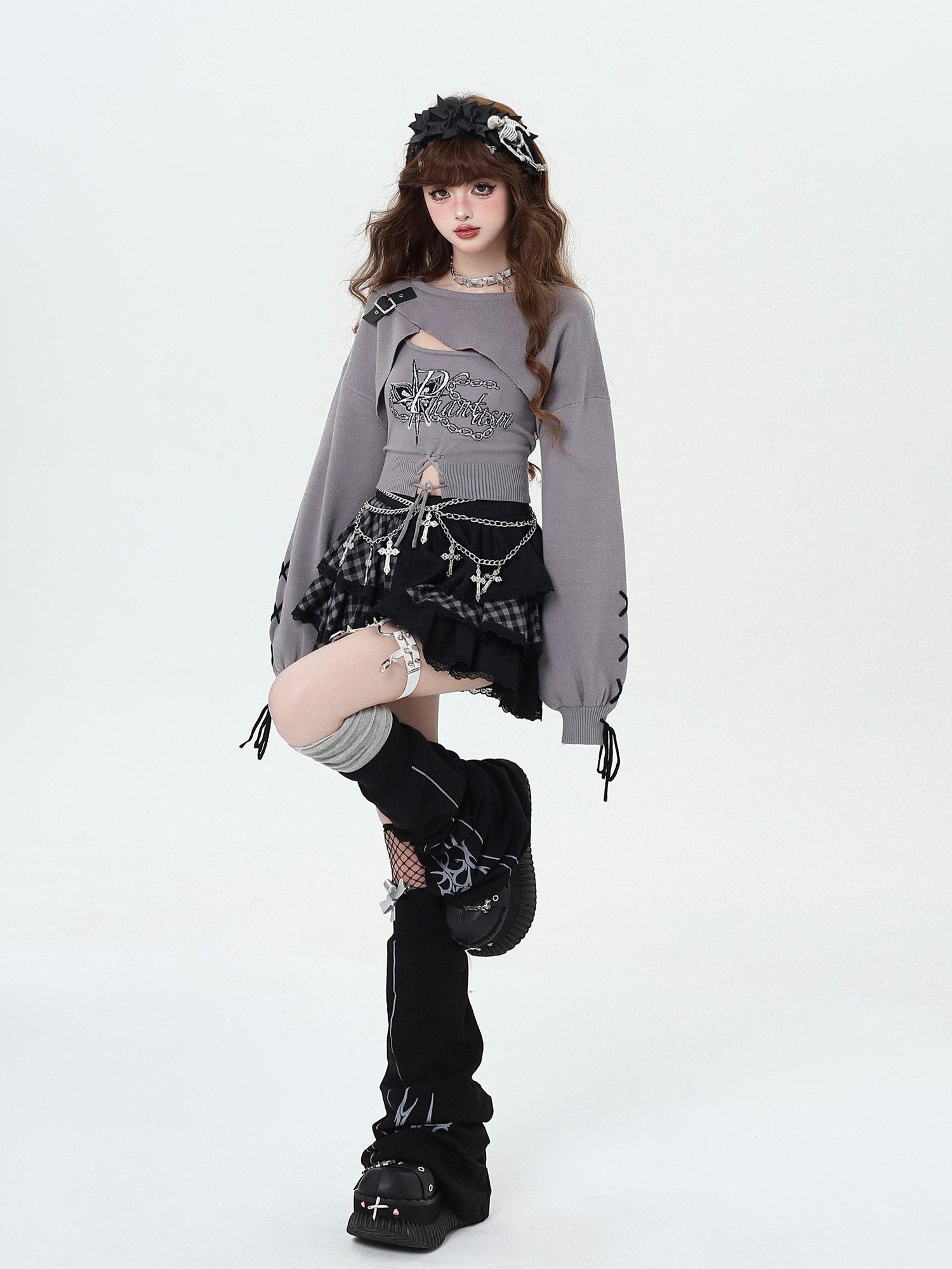 CRAZYGIRL Sweet Cartoon Letter Print Two Piece Pullover Women's Knitted Sweaters
