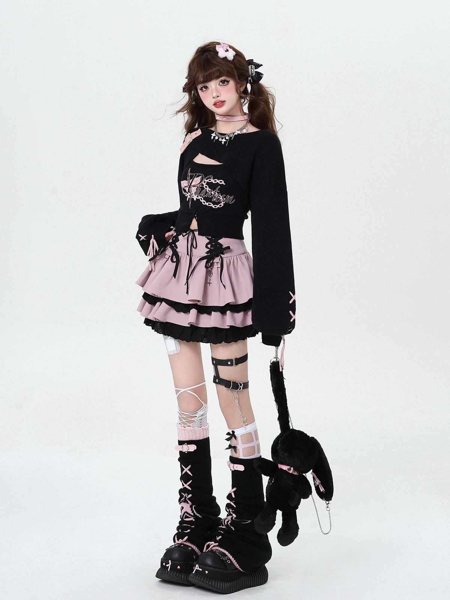 CRAZYGIRL Sweet Cartoon Letter Print Two Piece Pullover Women's Knitted Sweaters