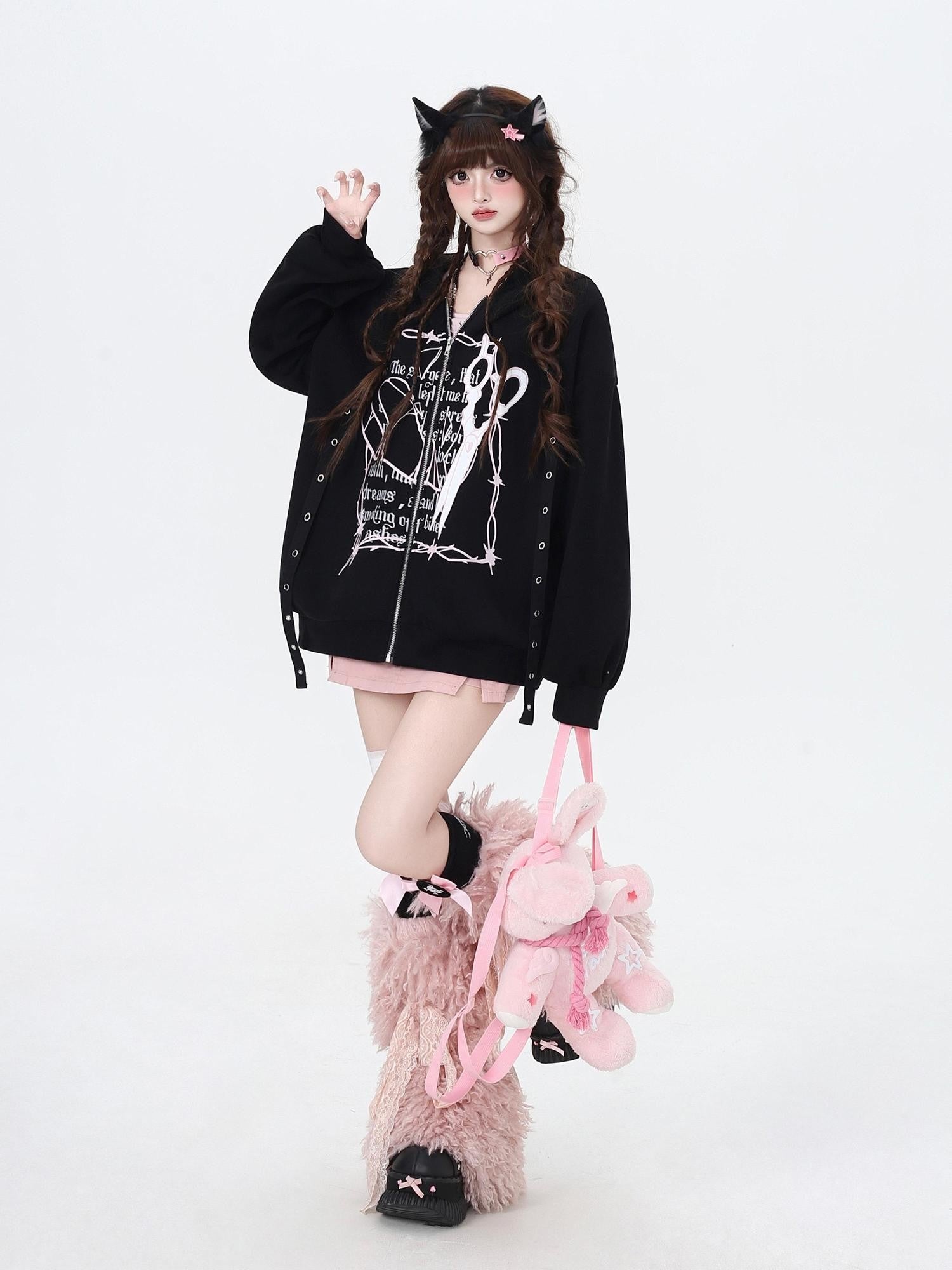CRAZYGIRL Sweet Cool Colorblock Zip Fleece Lined Loose Hooded Women's Hoodies