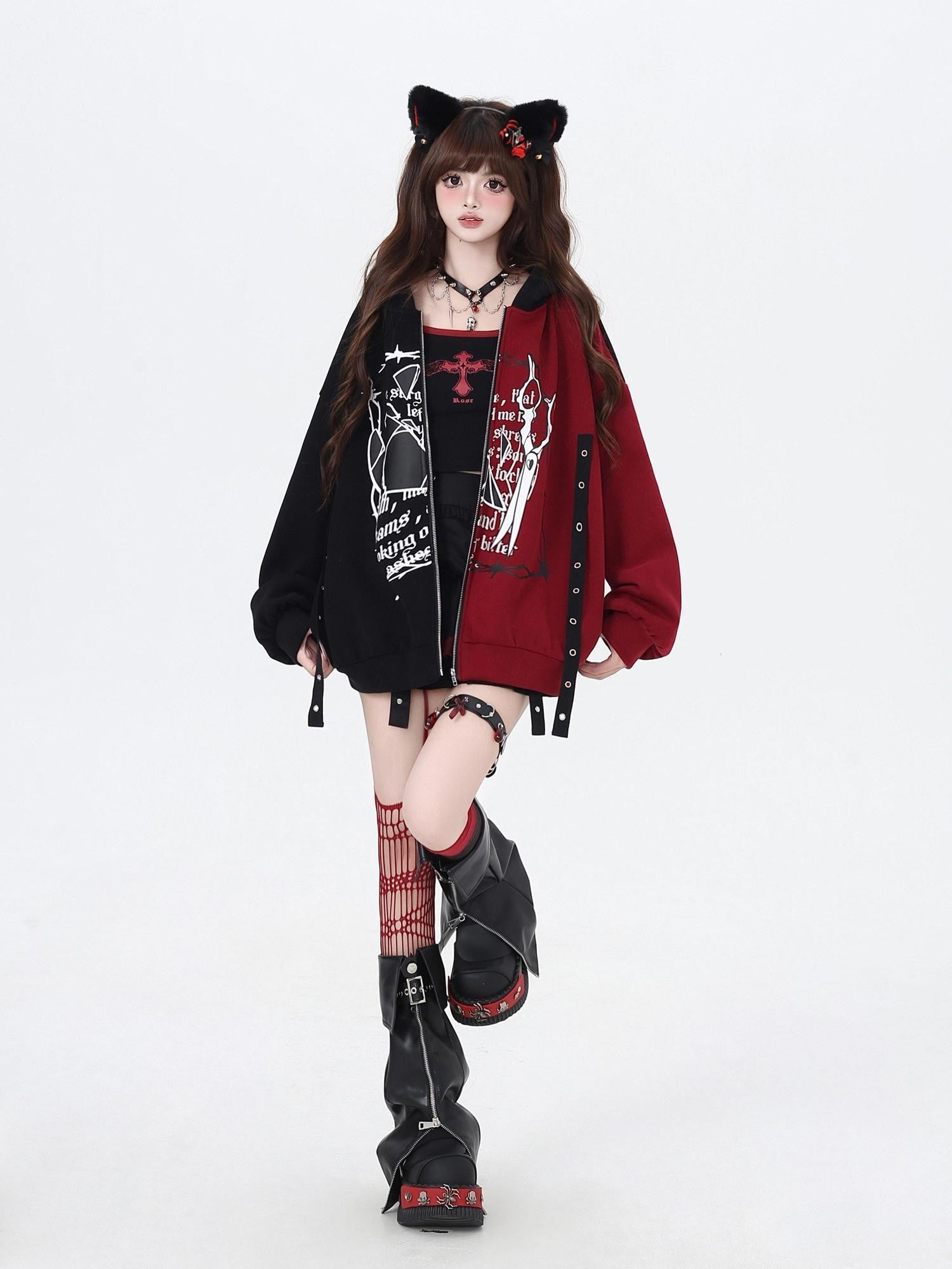 CRAZYGIRL Sweet Cool Colorblock Zip Fleece Lined Loose Hooded Women's Hoodies