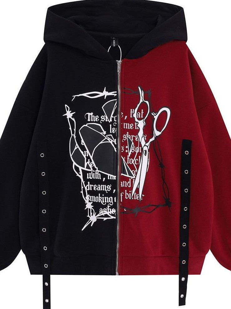 CRAZYGIRL Sweet Cool Colorblock Zip Fleece Lined Loose Hooded Women's Hoodies