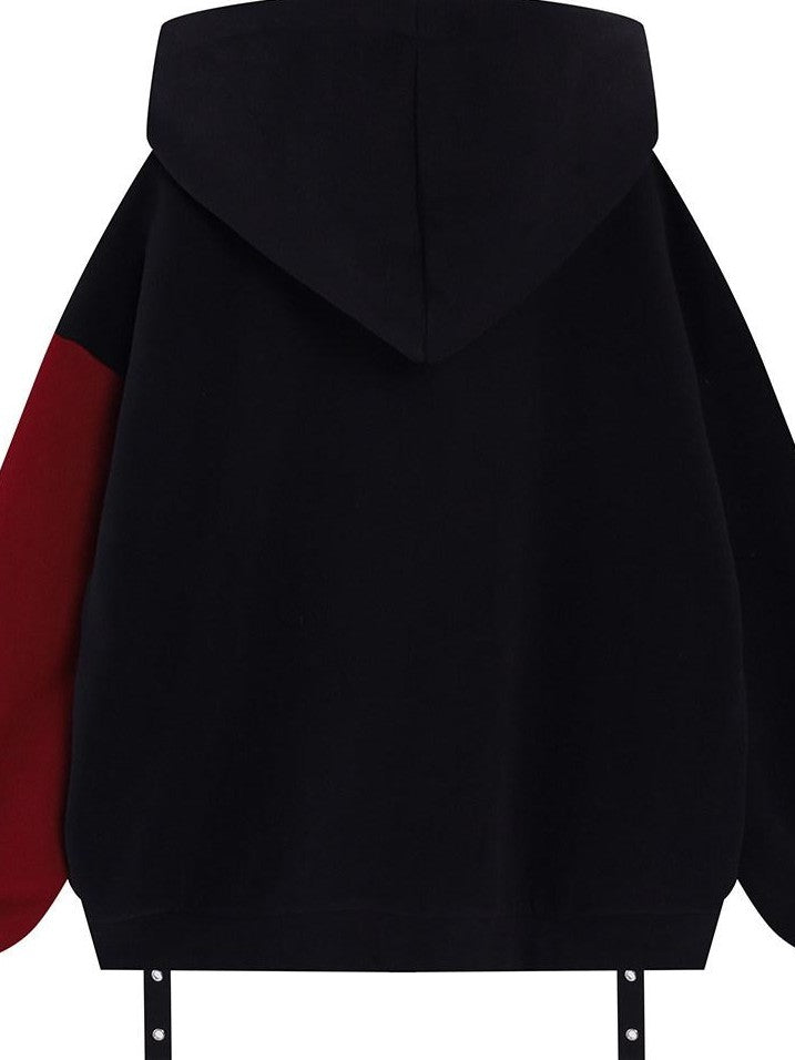 CRAZYGIRL Sweet Cool Colorblock Zip Fleece Lined Loose Hooded Women's Hoodies