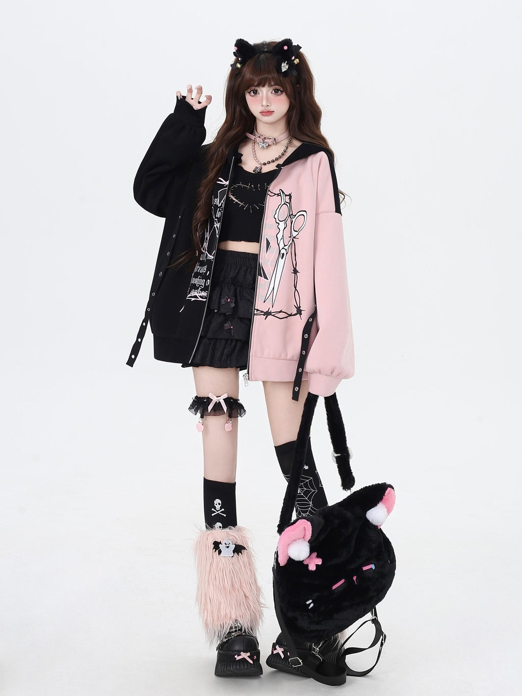 CRAZYGIRL Sweet Cool Colorblock Zip Fleece Lined Loose Hooded Women's Hoodies