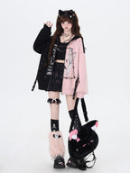 CRAZYGIRL Sweet Cool Colorblock Zip Fleece Lined Loose Hooded Women's Hoodies