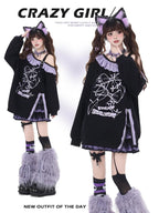 CRAZYGIRL Sweet Cool Lace Off Shoulder Loose Women's Other Material Sweatshirts