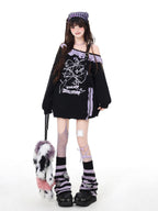 CRAZYGIRL Sweet Cool Lace Off Shoulder Loose Women's Other Material Sweatshirts