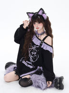 CRAZYGIRL Sweet Cool Lace Off Shoulder Loose Women's Other Material Sweatshirts