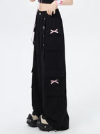 CRAZYGIRL Sweet Edgy Street Straight Loose Design Cargo Women's Wide-leg Pants