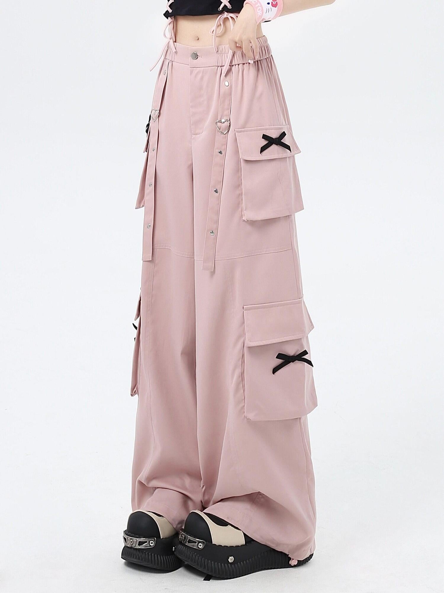 CRAZYGIRL Sweet Edgy Street Straight Loose Design Cargo Women's Wide-leg Pants