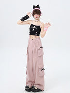CRAZYGIRL Sweet Edgy Street Straight Loose Design Cargo Women's Wide-leg Pants