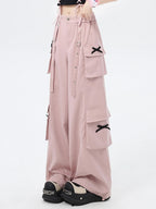 CRAZYGIRL Sweet Edgy Street Straight Loose Design Cargo Women's Wide-leg Pants