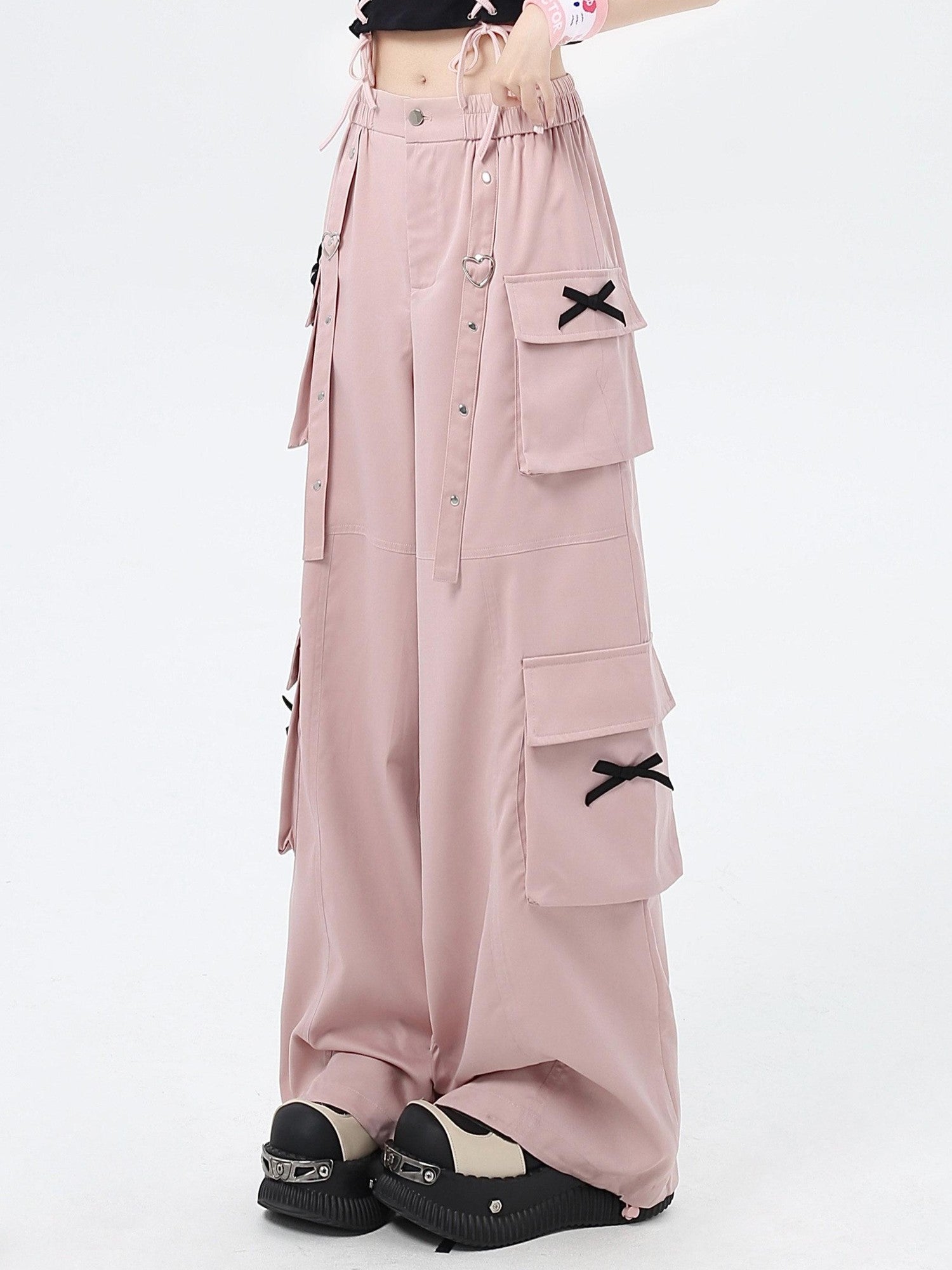 CRAZYGIRL Sweet Edgy Street Straight Loose Design Cargo Women's Wide-leg Pants
