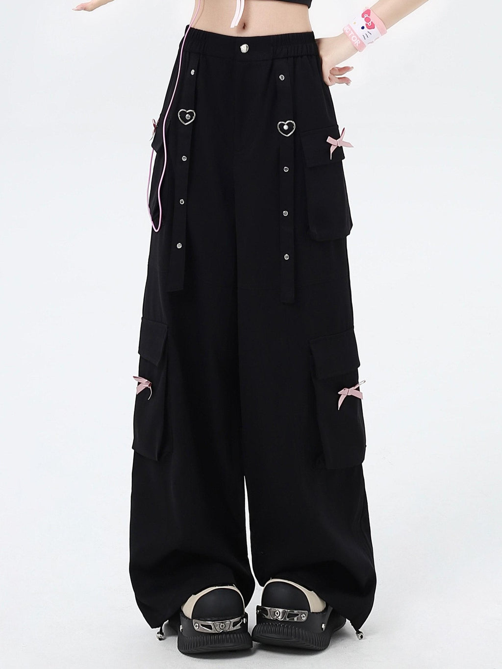 CRAZYGIRL Sweet Edgy Street Straight Loose Design Cargo Women's Wide-leg Pants