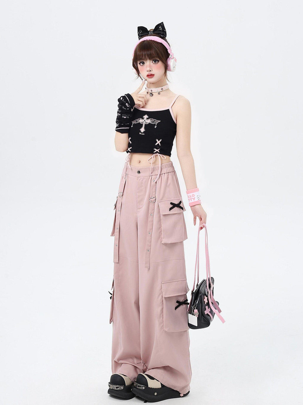 CRAZYGIRL Sweet Edgy Street Straight Loose Design Cargo Women's Wide-leg Pants