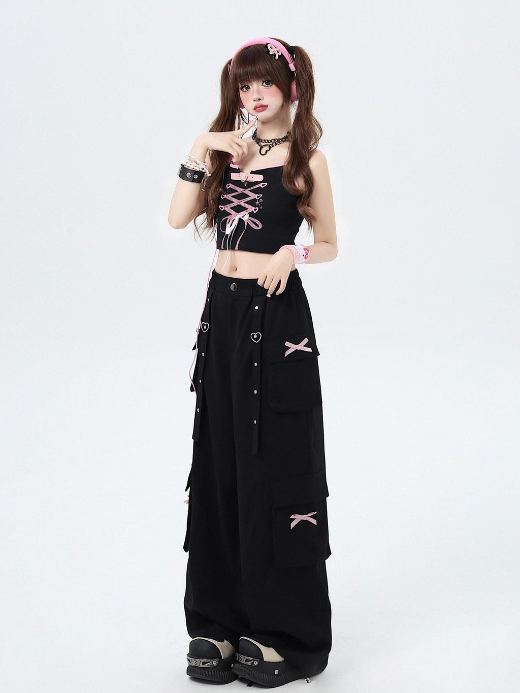 CRAZYGIRL Sweet Edgy Street Straight Loose Design Cargo Women's Wide-leg Pants
