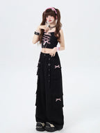 CRAZYGIRL Sweet Edgy Street Straight Loose Design Cargo Women's Wide-leg Pants