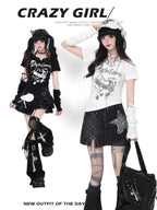 CRAZYGIRL Sweet Heart Print Spliced Slim Fit Women's Other Fabric Short Sleeve T-shirts