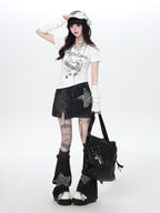 CRAZYGIRL Sweet Heart Print Spliced Slim Fit Women's Other Fabric Short Sleeve T-shirts