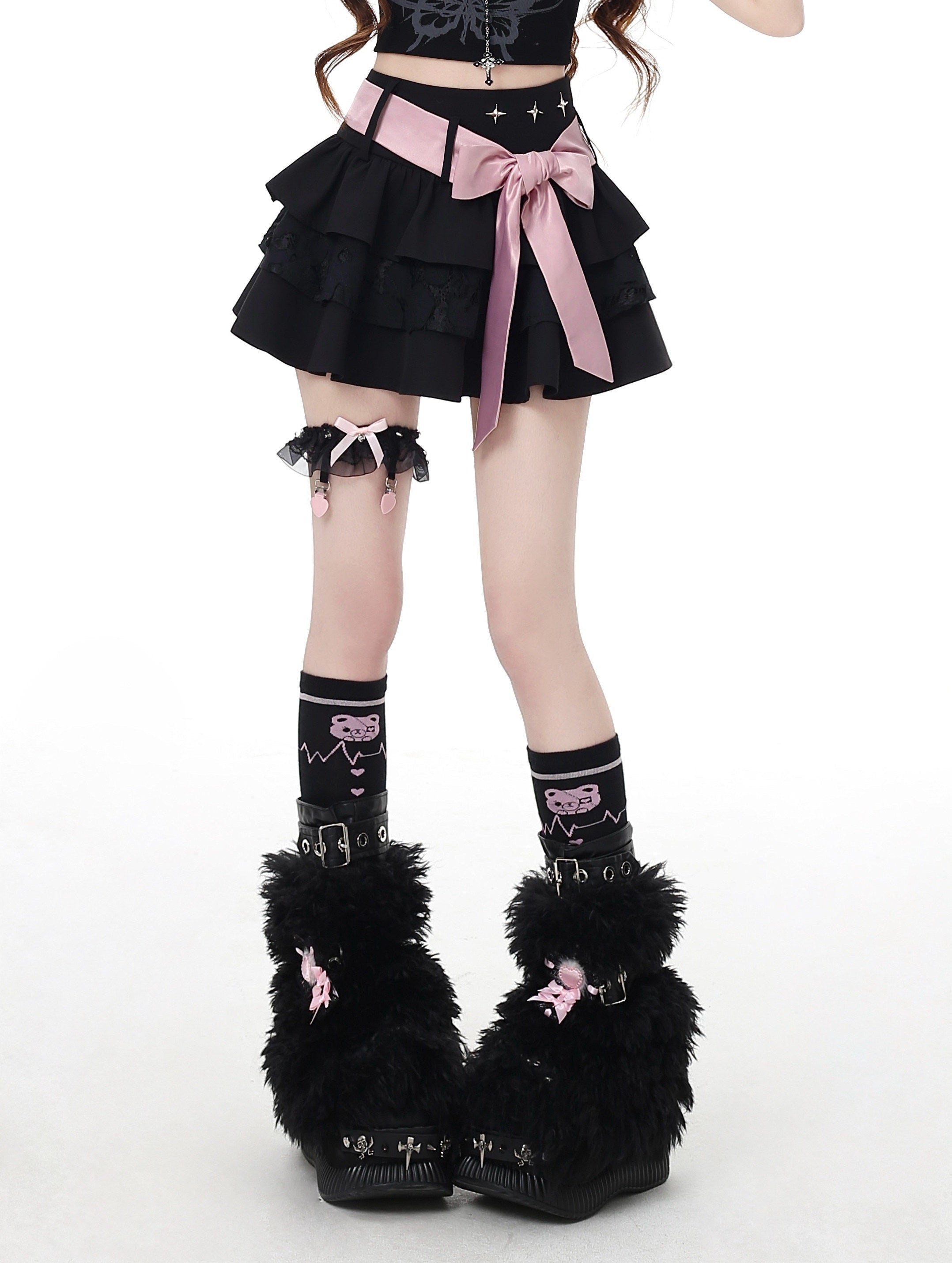 CRAZYGIRL_Sweet_Puffy_Bow_Tie_Lace_Up_Tiered_Women's_Polyester_Mini_Skirts_885683568401_MISSTT