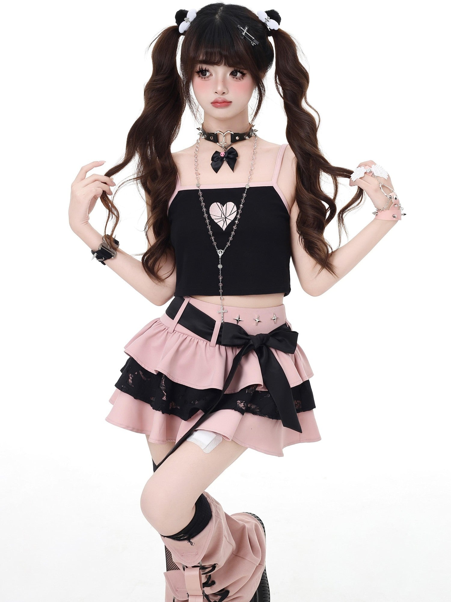 CRAZYGIRL Sweet Puffy Bow Tie Lace Up Tiered Women's Polyester Mini Skirts
