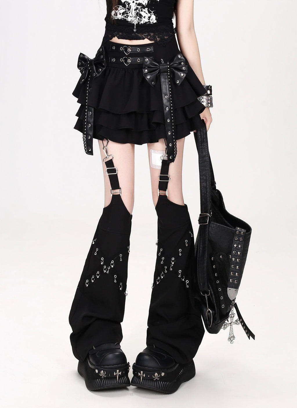CRAZYGIRL_Sweet_Punk_Embellished_Bow_Ruffled_High_Waist_Back_Zipper_Women's_Mini_Skirts_1073784807599_MISSTT