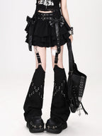 CRAZYGIRL Sweet Punk Embellished Bow Ruffled High Waist Back Zipper Women's Mini Skirts