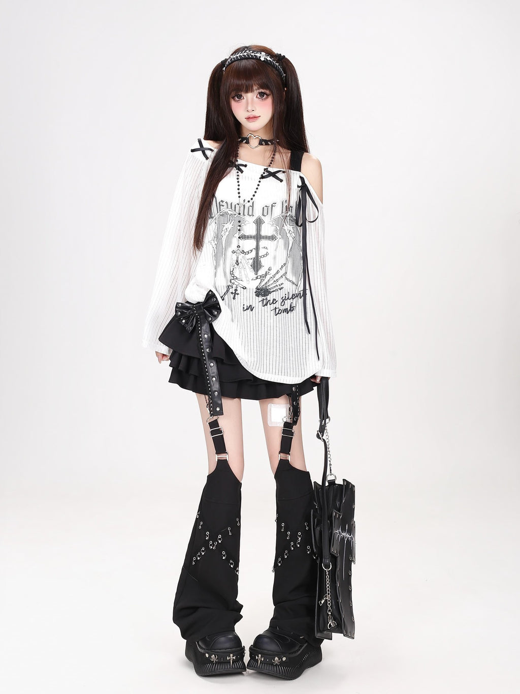 CRAZYGIRL Sweet Punk Embellished Bow Ruffled High Waist Back Zipper Women's Mini Skirts