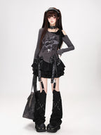 CRAZYGIRL Sweet Punk Embellished Bow Ruffled High Waist Back Zipper Women's Mini Skirts