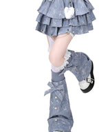CRAZYGIRL Tonal Jacquard Bow Tiered Puff High Waist Women's Denim Mini Skirts