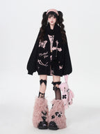 CRAZYGIRL V-neck Jacquard Bow Women's Loose Thermal Long Sleeve Cardigans