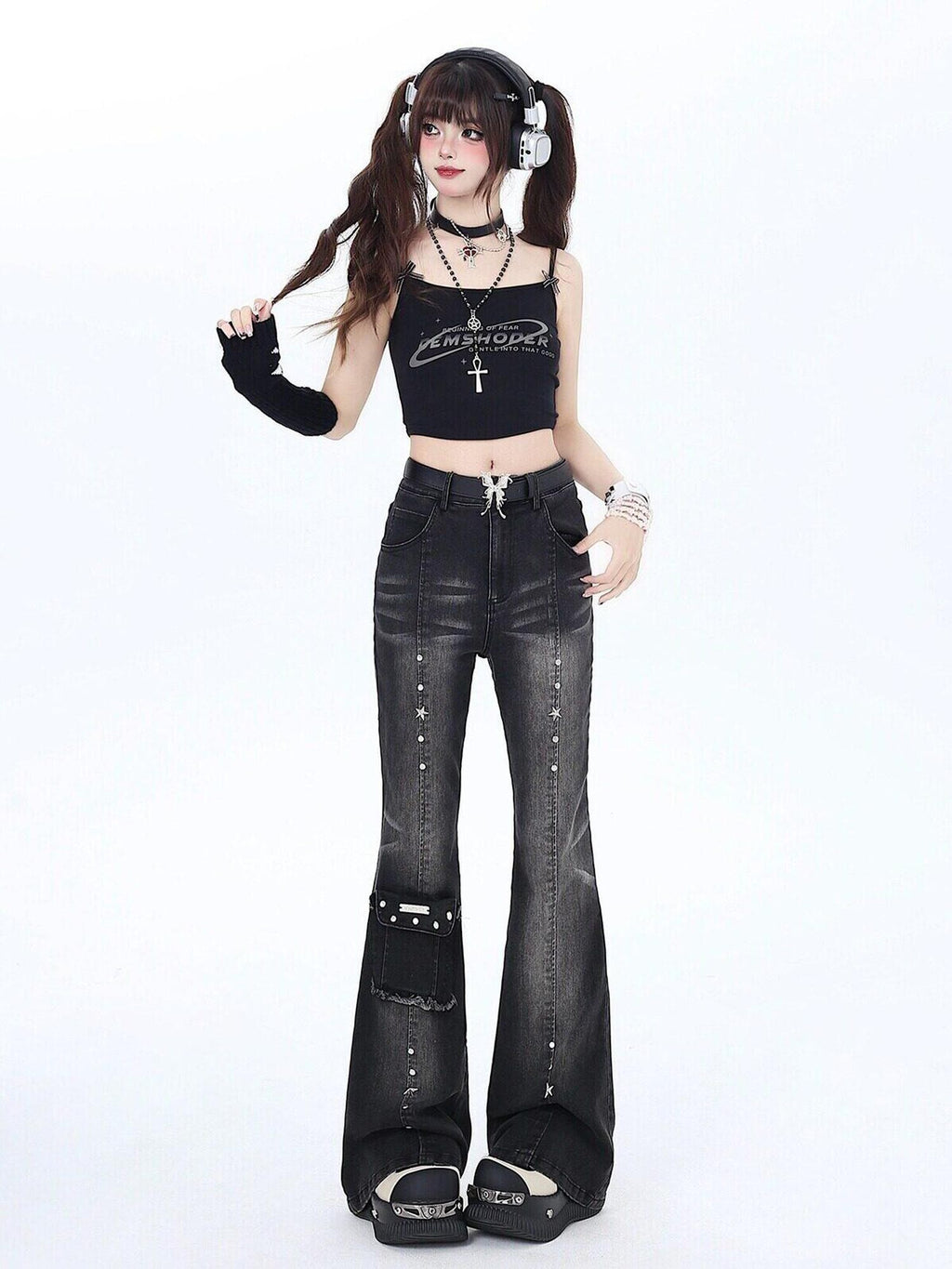 CRAZYGIRL Vintage Micro Flare High Waist Slimming Women's Denim Flare Pants