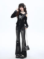 CRAZYGIRL Vintage Micro Flare High Waist Slimming Women's Denim Flare Pants