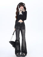 CRAZYGIRL Vintage Micro Flare High Waist Slimming Women's Denim Flare Pants