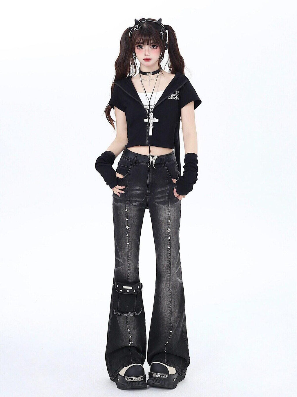 CRAZYGIRL Vintage Micro Flare High Waist Slimming Women's Denim Flare Pants