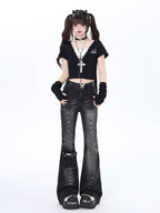 CRAZYGIRL Vintage Micro Flare High Waist Slimming Women's Denim Flare Pants
