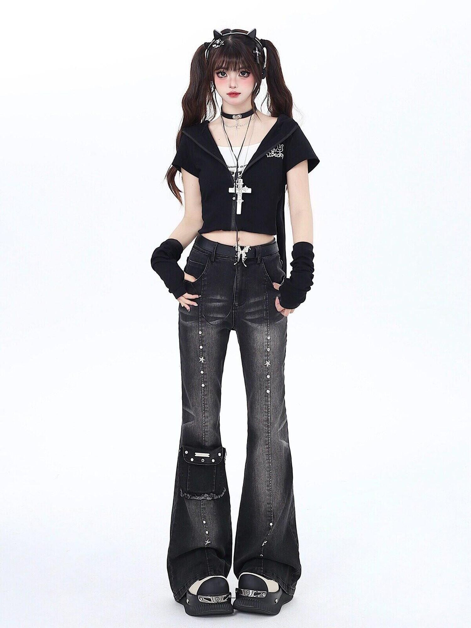 CRAZYGIRL Vintage Micro Flare High Waist Slimming Women's Denim Flare Pants