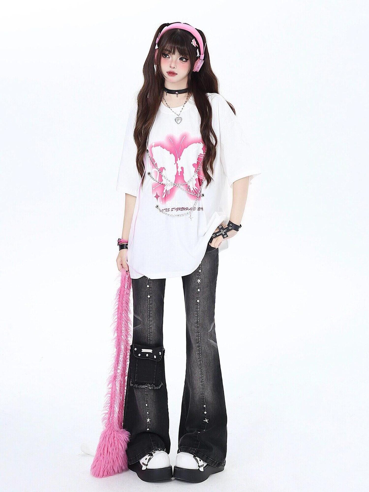 CRAZYGIRL Vintage Micro Flare High Waist Slimming Women's Denim Flare Pants