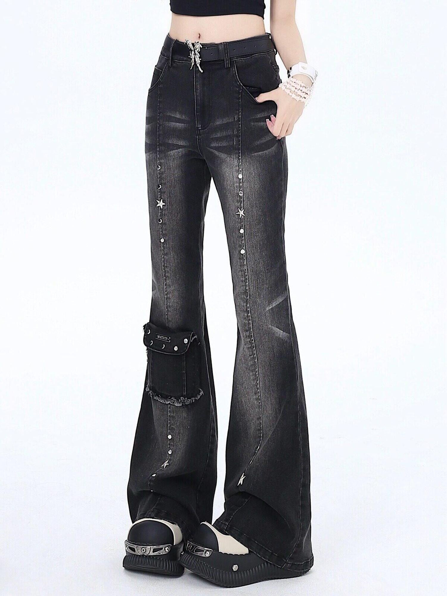 CRAZYGIRL Vintage Micro Flare High Waist Slimming Women's Denim Flare Pants