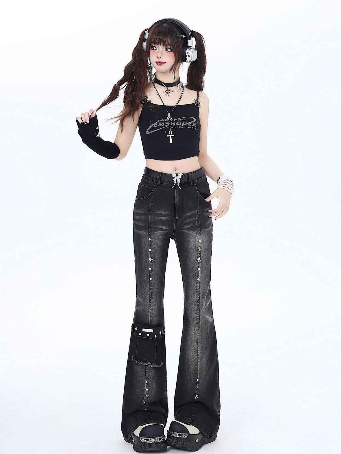 CRAZYGIRL Vintage Micro Flare High Waist Slimming Women's Denim Flare Pants